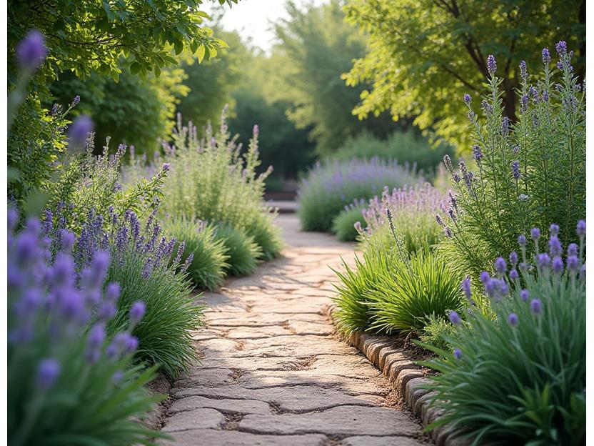 Jardín sensorial con plantas aromáticas